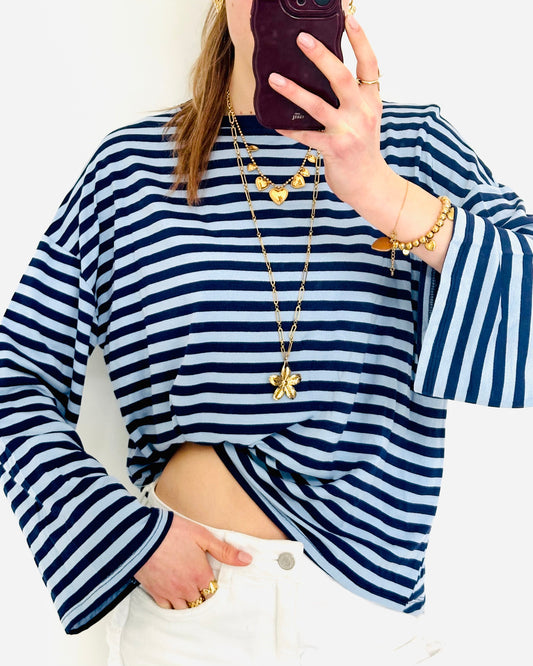 Casual stripe longsleeve navy blue