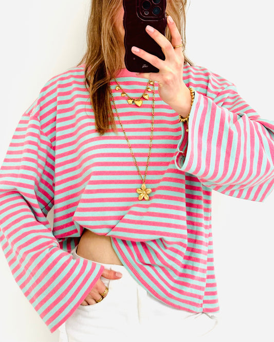 Casual stripe longsleeve pink soft aqua