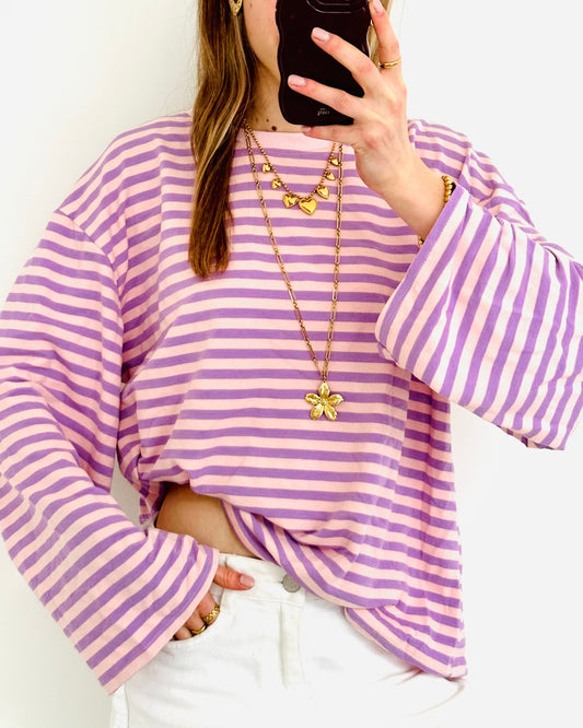 Casual stripe longsleeve zalm purple