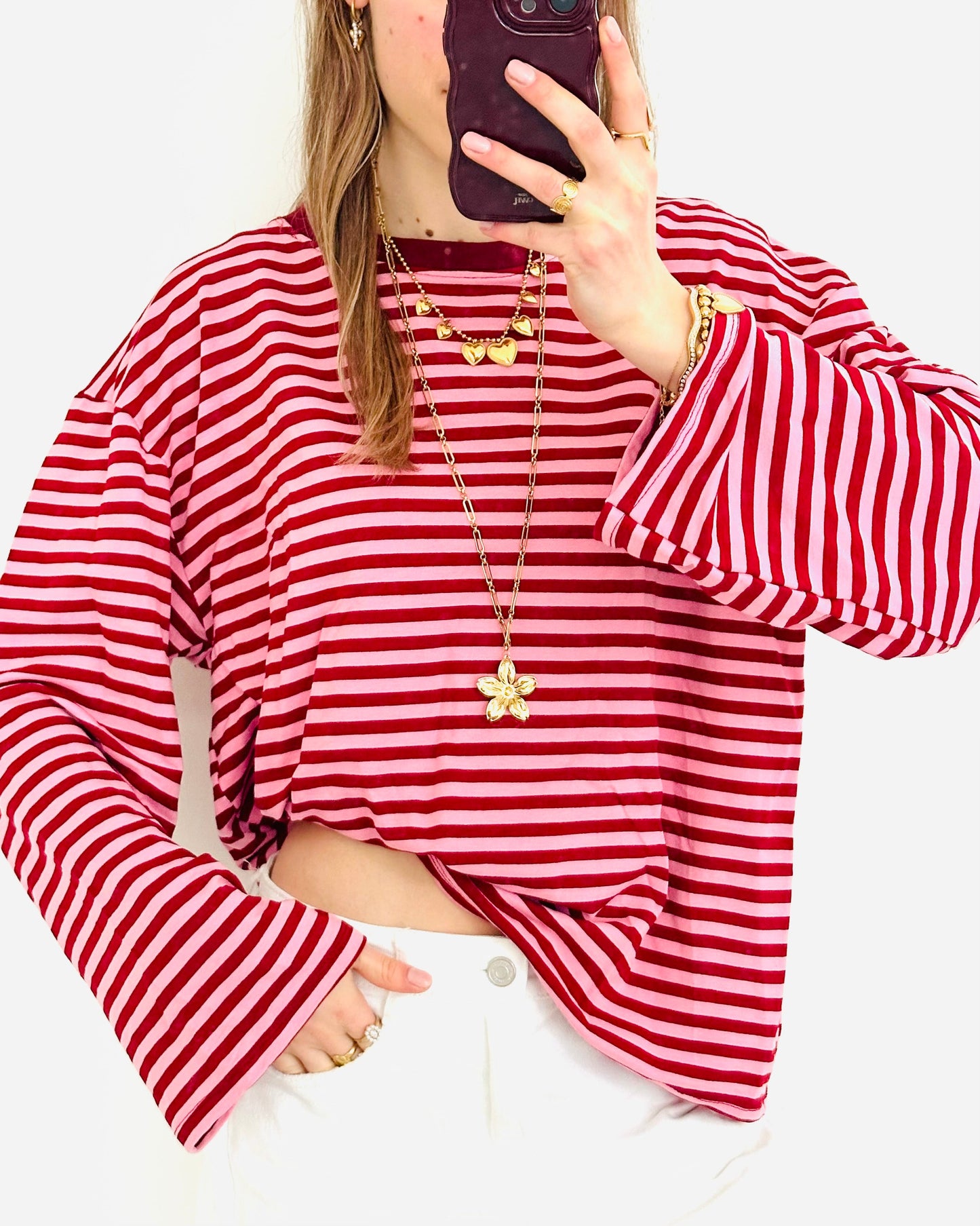 Casual stripe longsleeve pink bordeaux