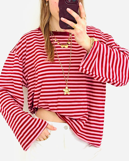 Casual stripe longsleeve pink bordeaux