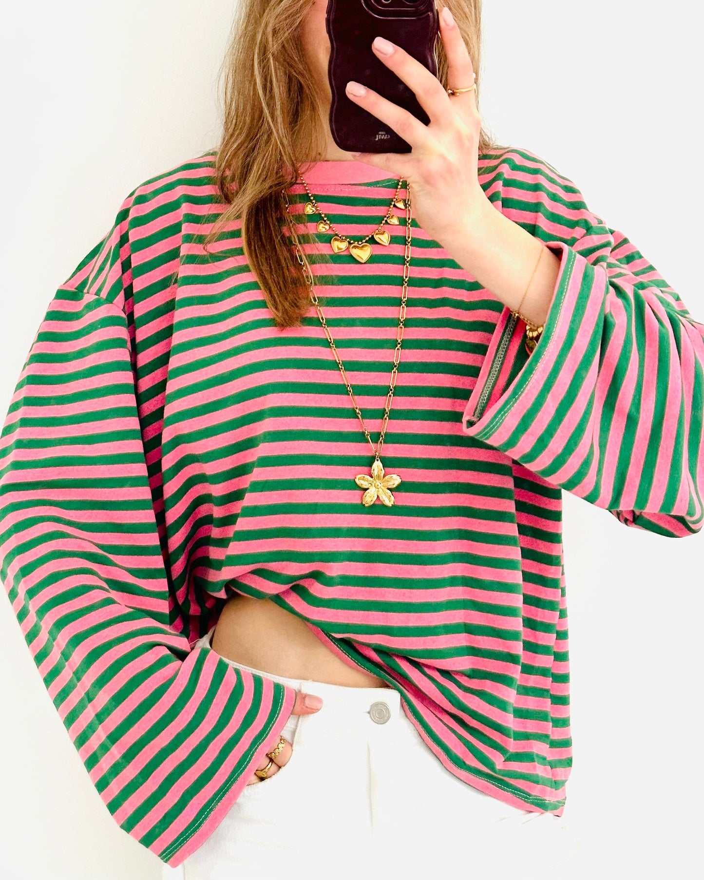 Casual stripe longsleeve blush pink evergreen