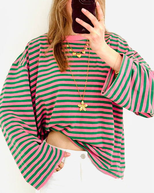 Casual stripe longsleeve blush pink evergreen