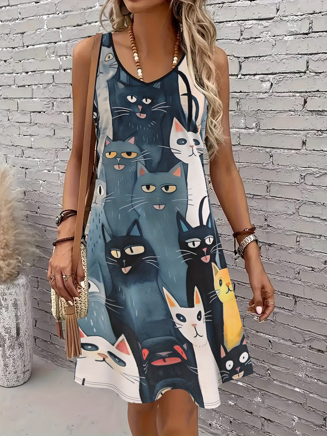Celeste | Cat Print Midi Dress