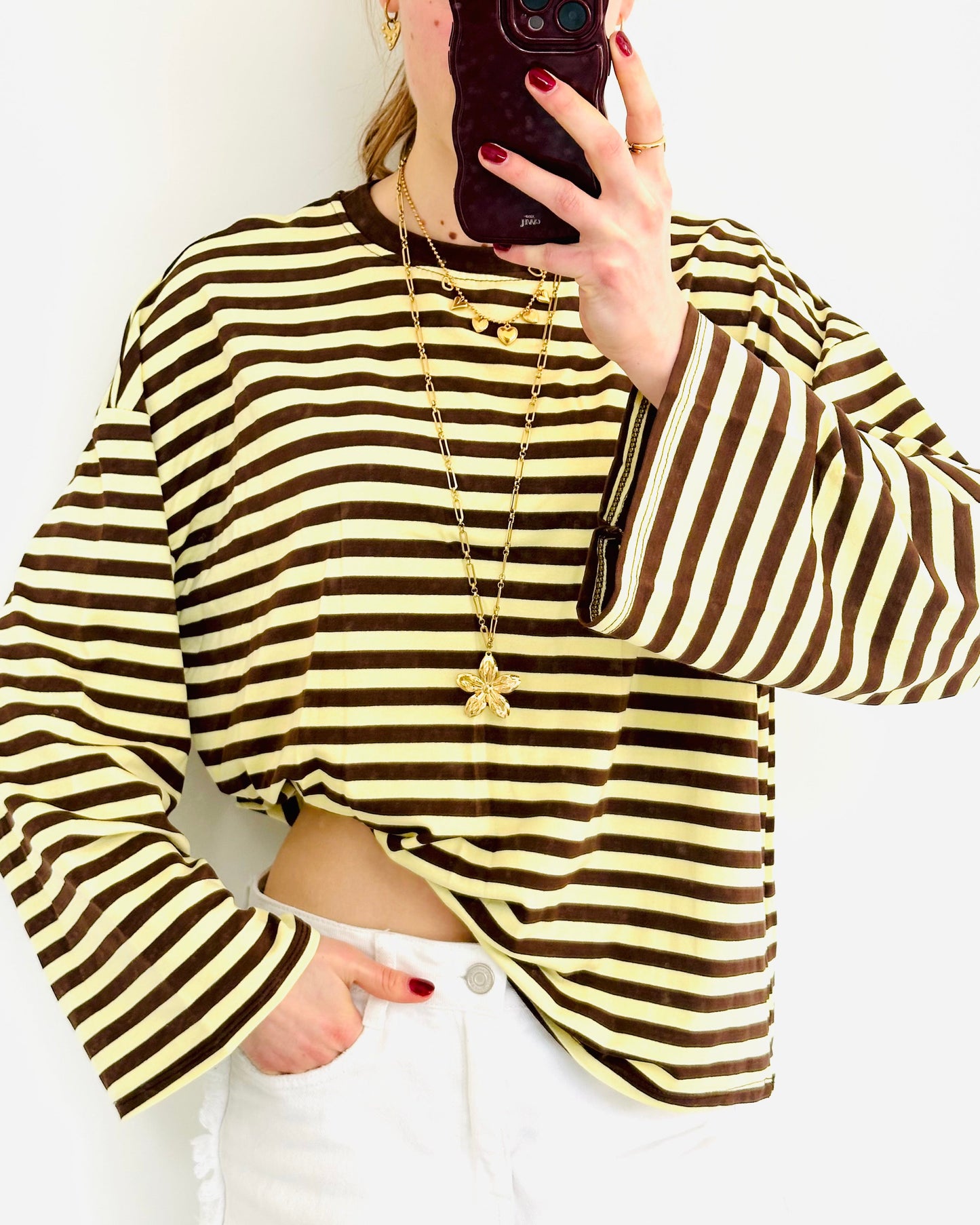 Casual stripe longsleeve brown yellow