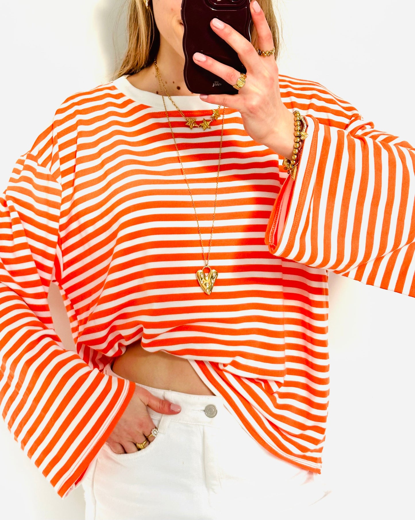Casual stripe longsleeve orange white