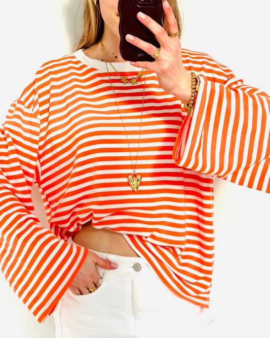 Casual stripe longsleeve orange white