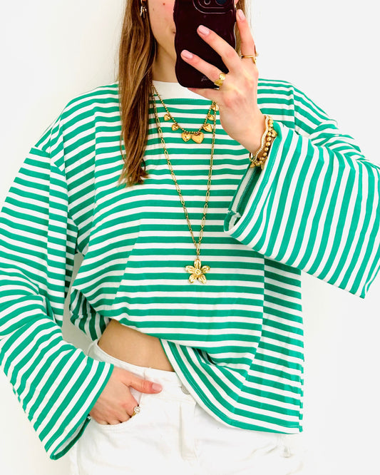 Casual stripe longsleeve groen wit