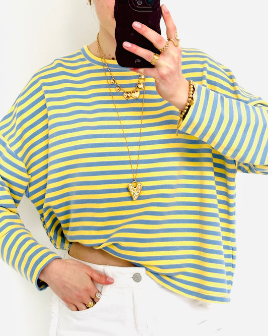 Casual stripe longsleeve light blue yellow straight