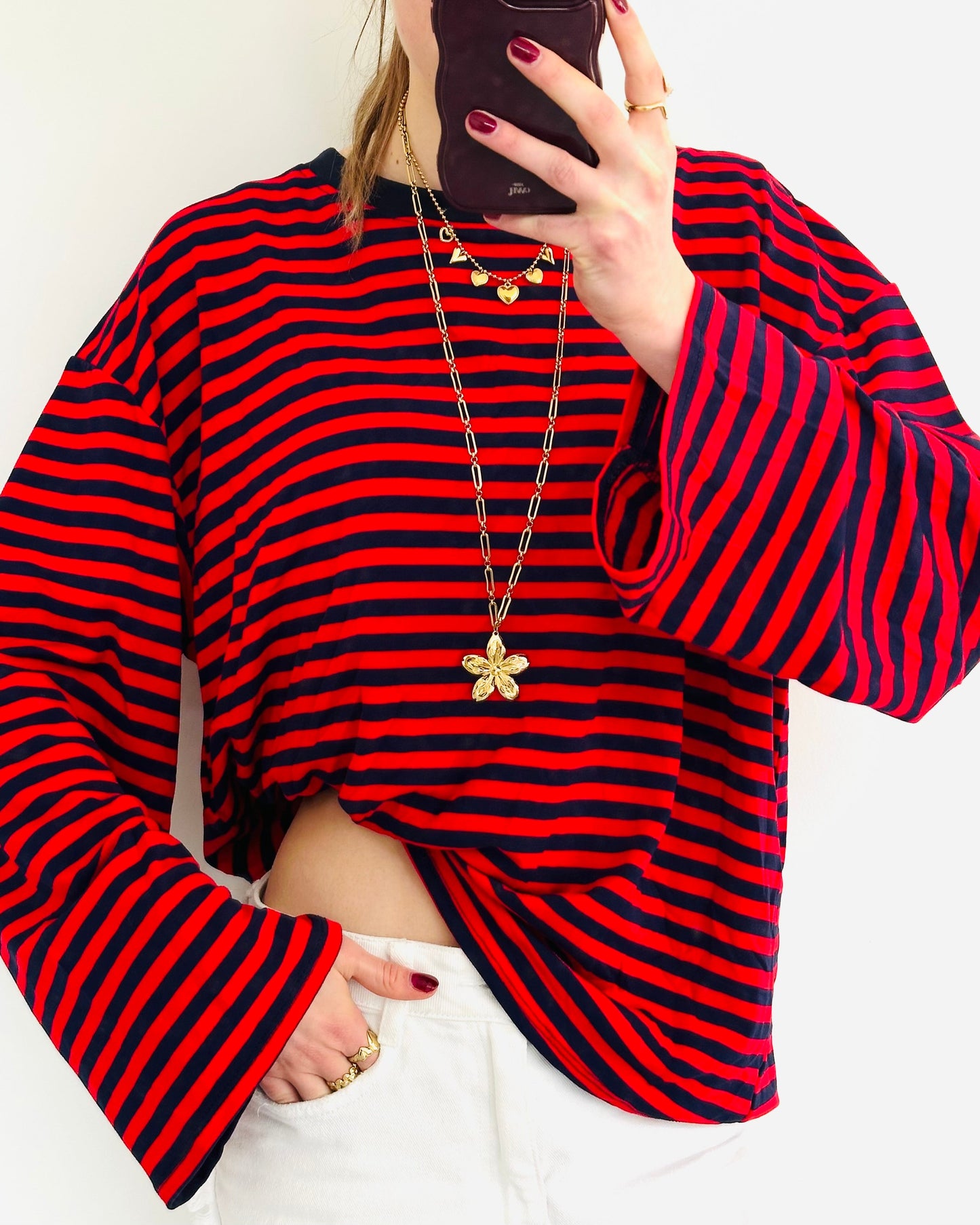 Casual stripe longsleeve red navy