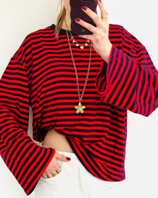 Casual stripe longsleeve red navy