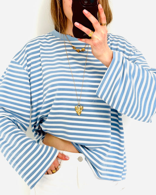 Casual stripe longsleeve denim white