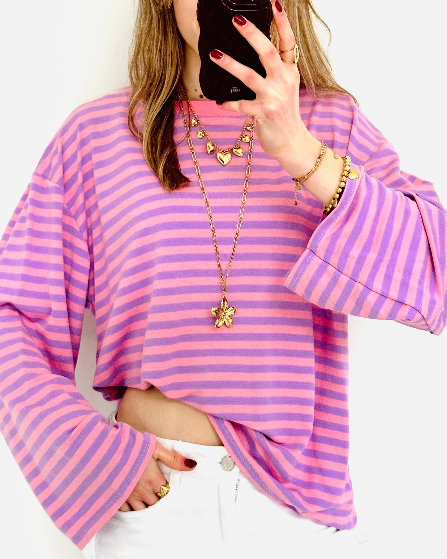 Casual stripe longsleeve pink purple