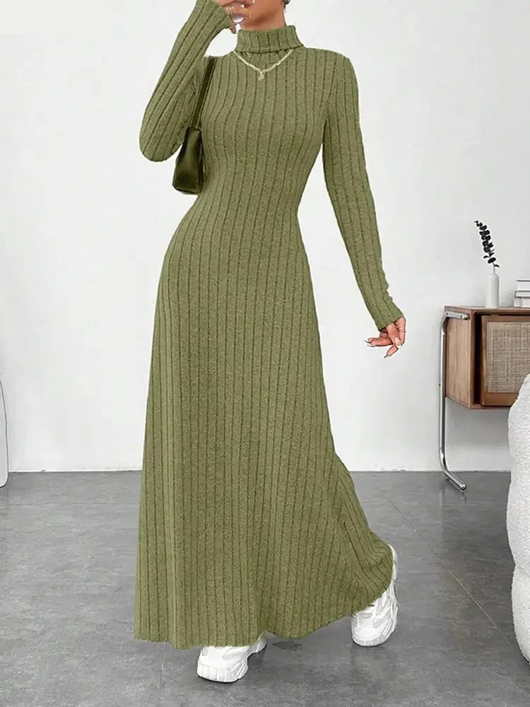 Vonda | Elegant Turtleneck Knit Maxi Dress