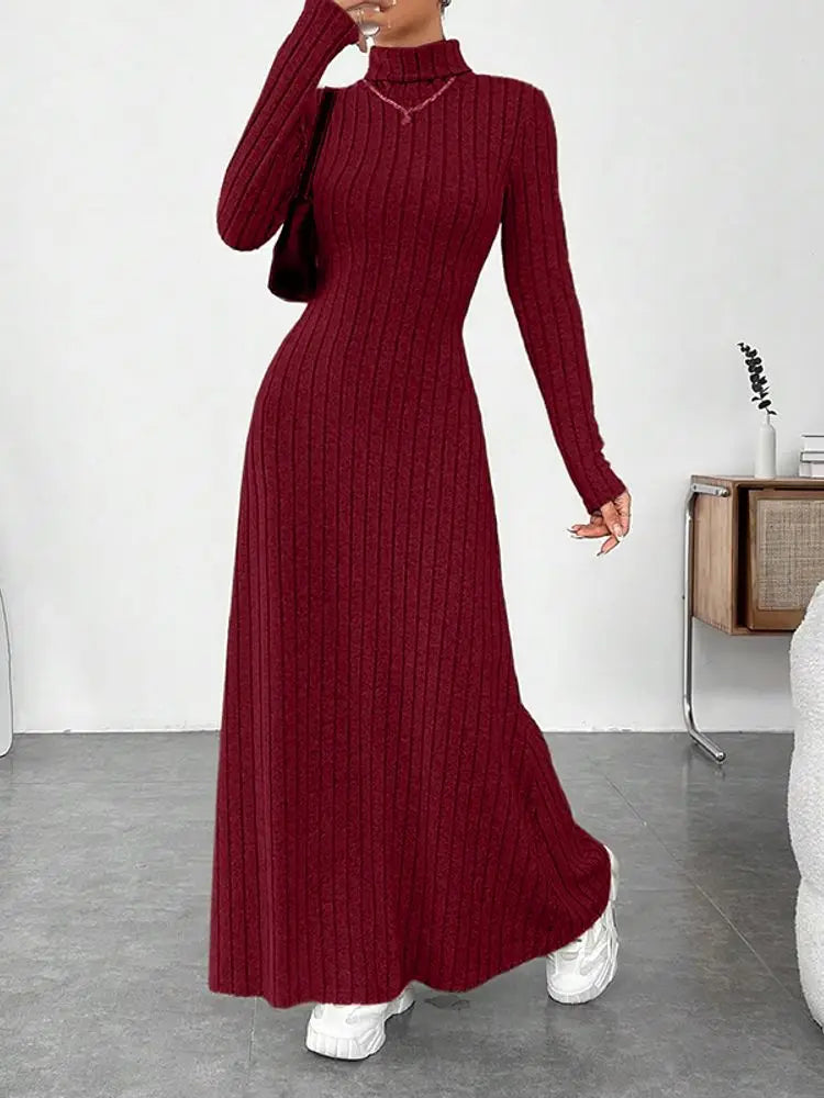 Vonda | Elegant Turtleneck Knit Maxi Dress