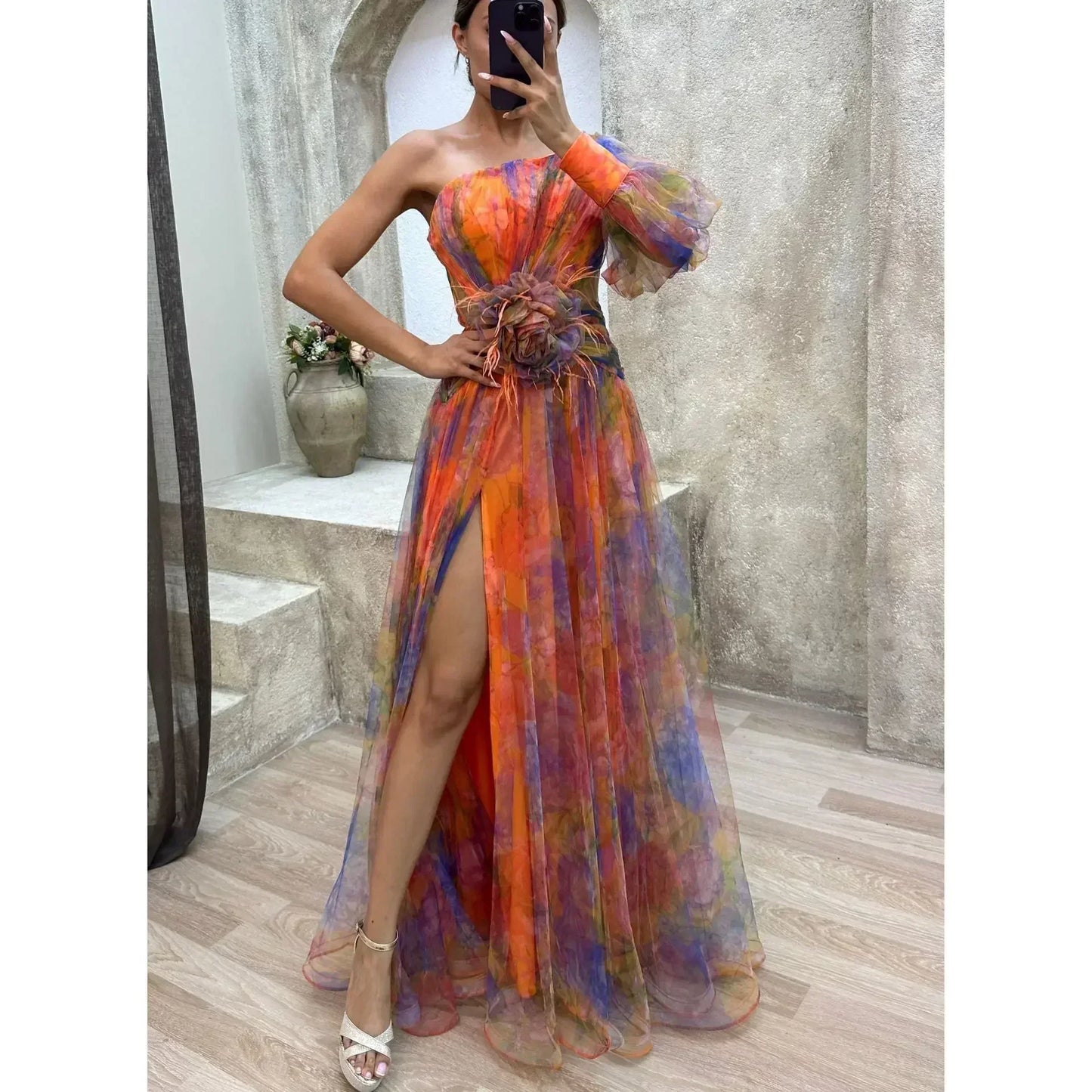 Jenny | Elegant One-Shoulder Floral Gown