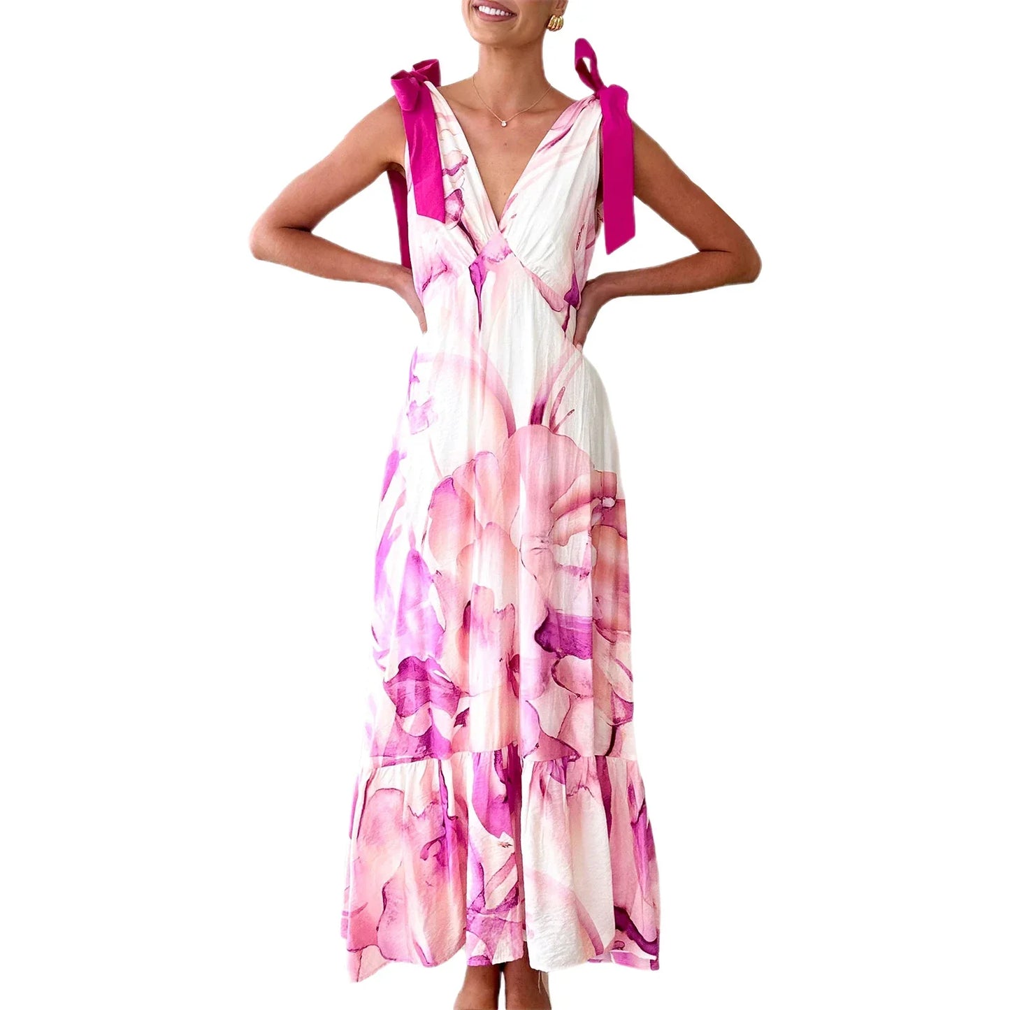 Alba | Back Tie V-Neck Maxi Dress