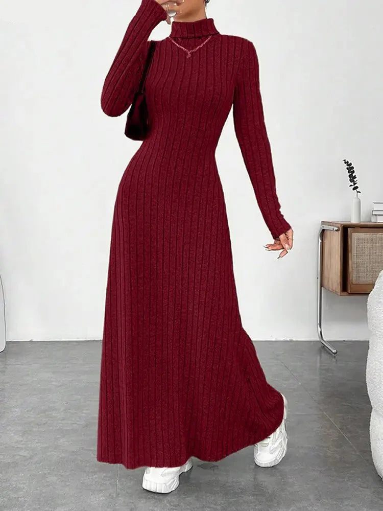Vonda | Elegant Turtleneck Knit Maxi Dress