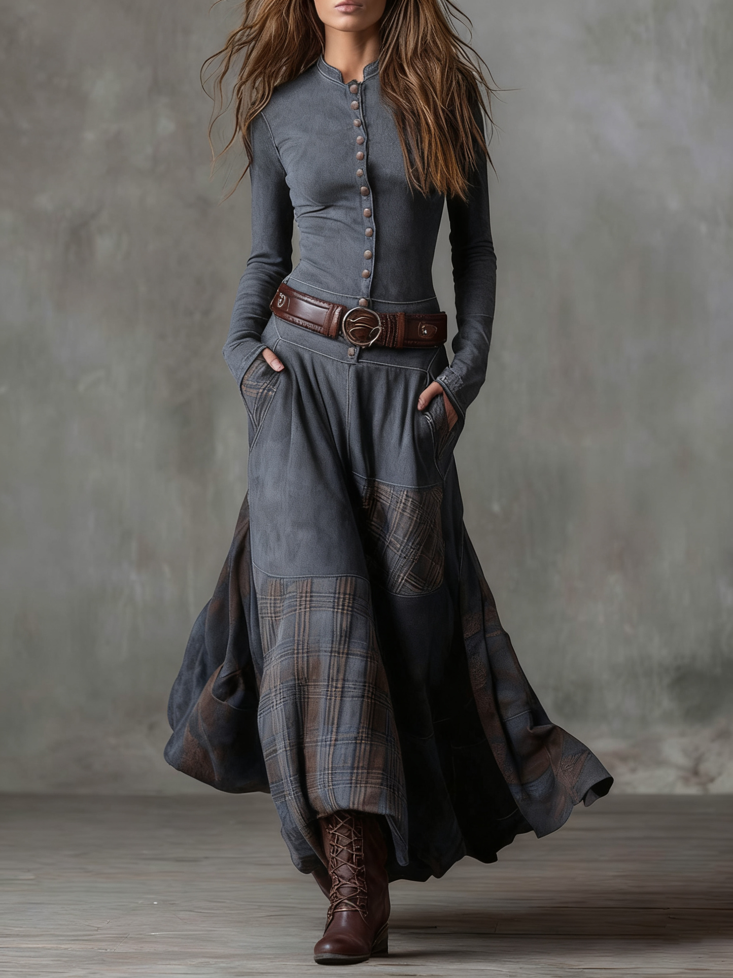 Annalise | Buttoned Plaid Maxi Dress