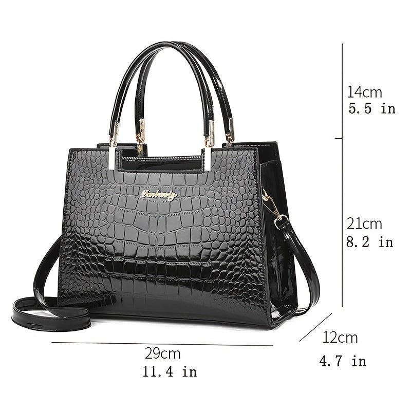 Barbara's Bags - Glossy Handbag with Crocodile Print