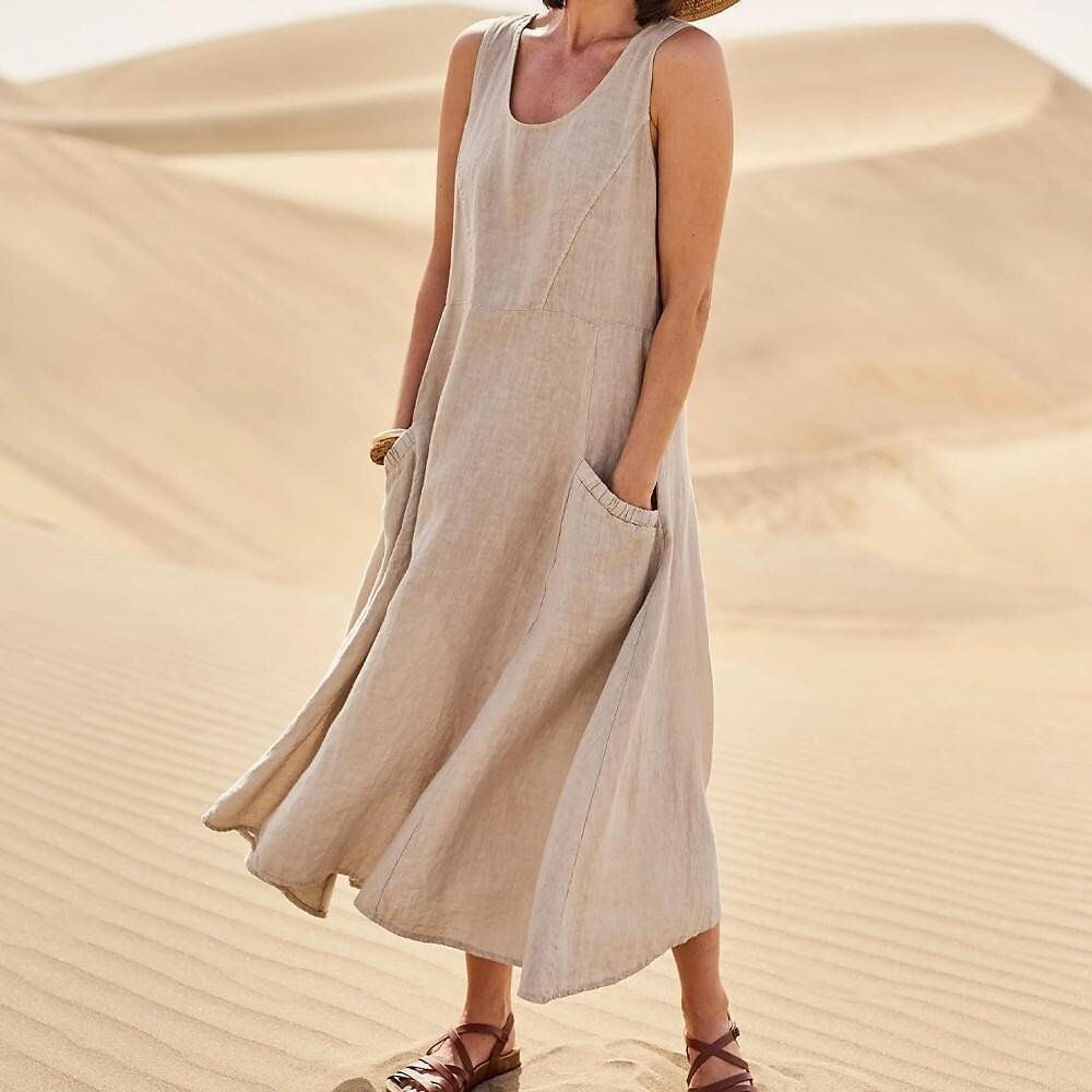 Nadzla™ Cotton & Linen Pocket Dress